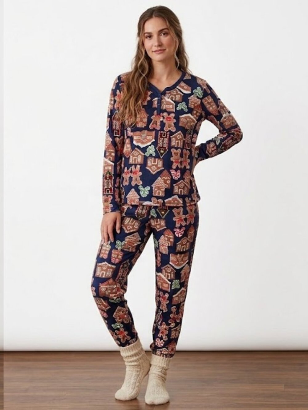 Disney Gingerbread Mickey Mouse Sleepwear Fleece Pajamas Top Pants Set XL